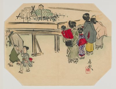 Print for an Uchiwa, Women and Children, Meiji Era, Late 19th Century by Shibata Zeshin